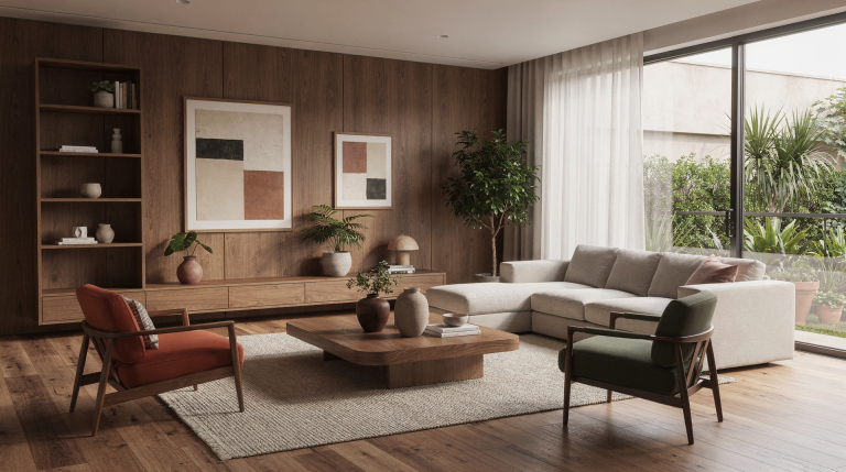 Cómo renovar un living con materiales nobles y muebles a medida